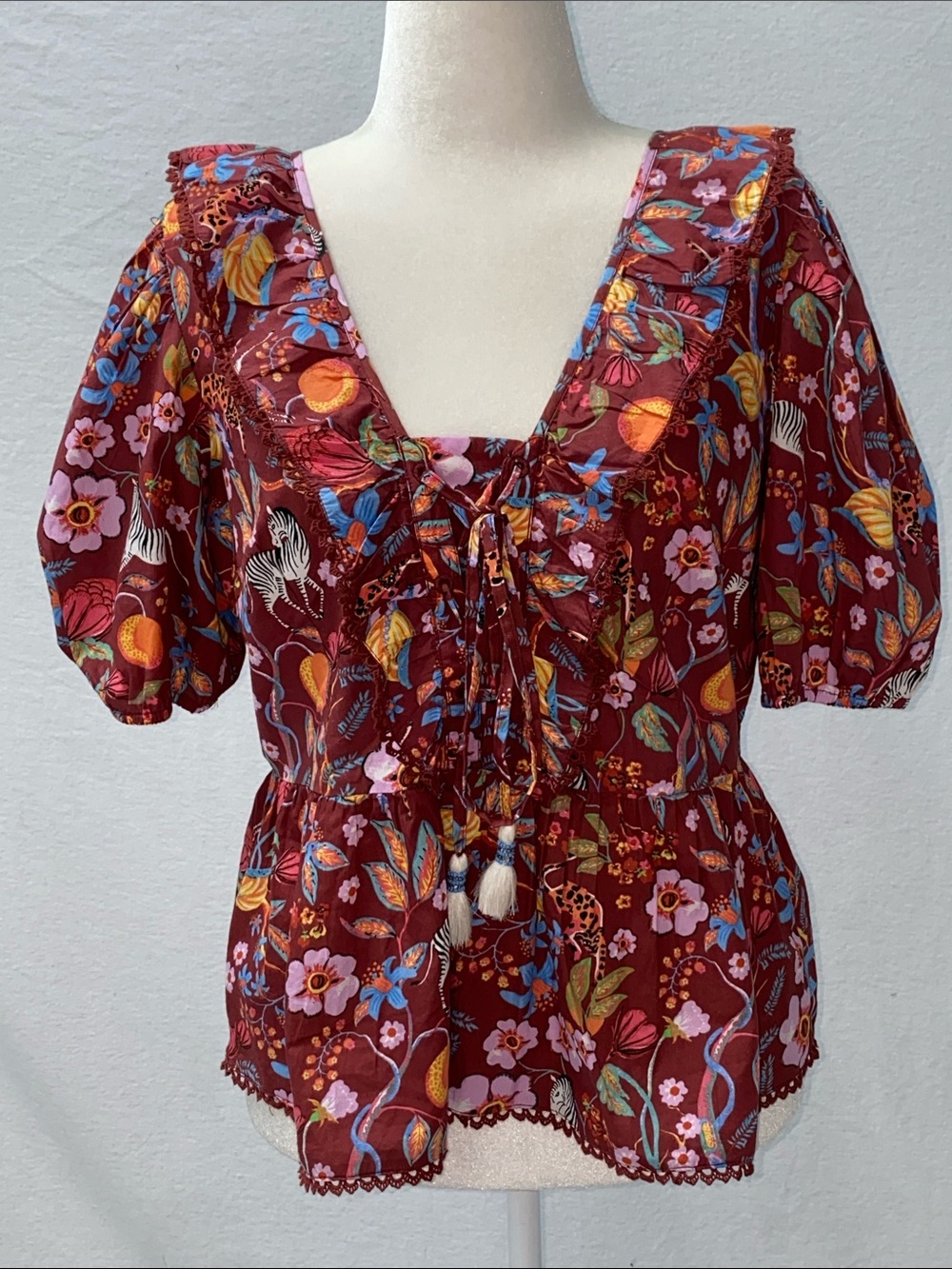 Anthropologie Maeve Peasant Top Zebra 🦓 Leopard 🐆 Print - Picture 4 of 7